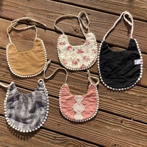 Five (5) trendy boho fancy baby infant girl bibs